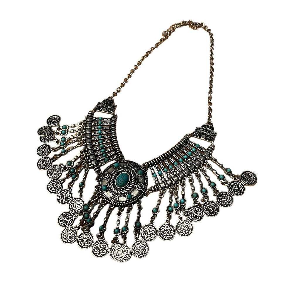 Faux Turquoise Silverstone Statement Necklace Sou… - image 1